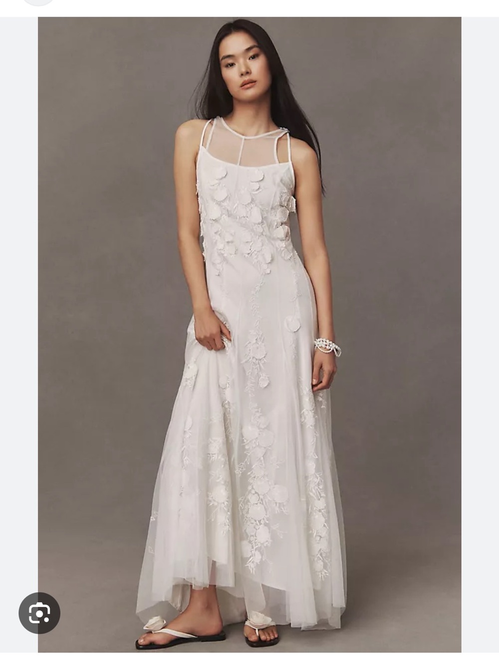 Anthropologie BHLDN Calla Sleeveless Tulle Floral-Appliqué Maxi Dress